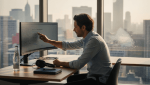 Un consultant analyse le site web dune entreprise dans son bureau