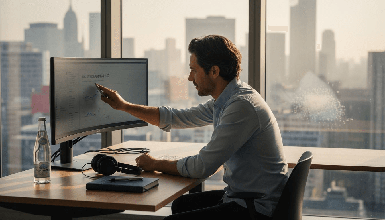 Un consultant analyse le site web d'une entreprise dans son bureau.