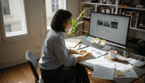Entrepreneur en pleine optimisation de sa visibilité en ligne