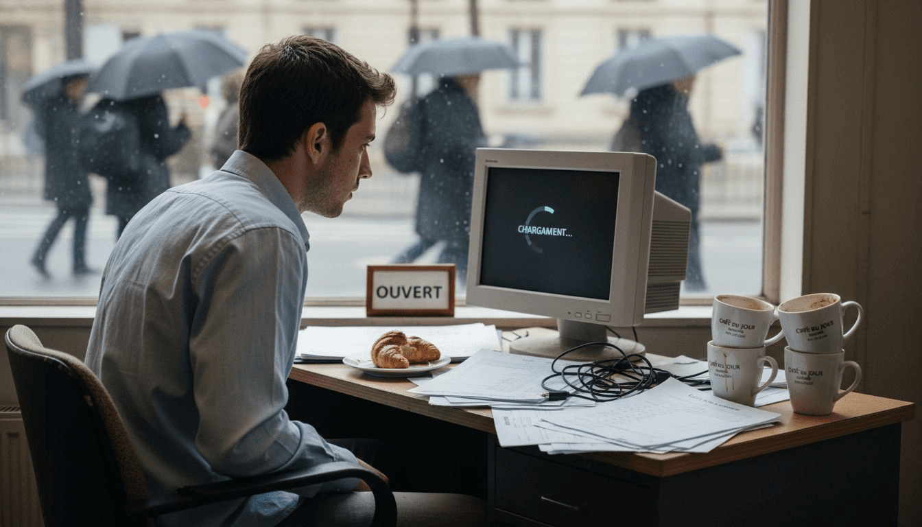 Un chef d’entreprise inquiet face à la lenteur de chargement de son site internet.