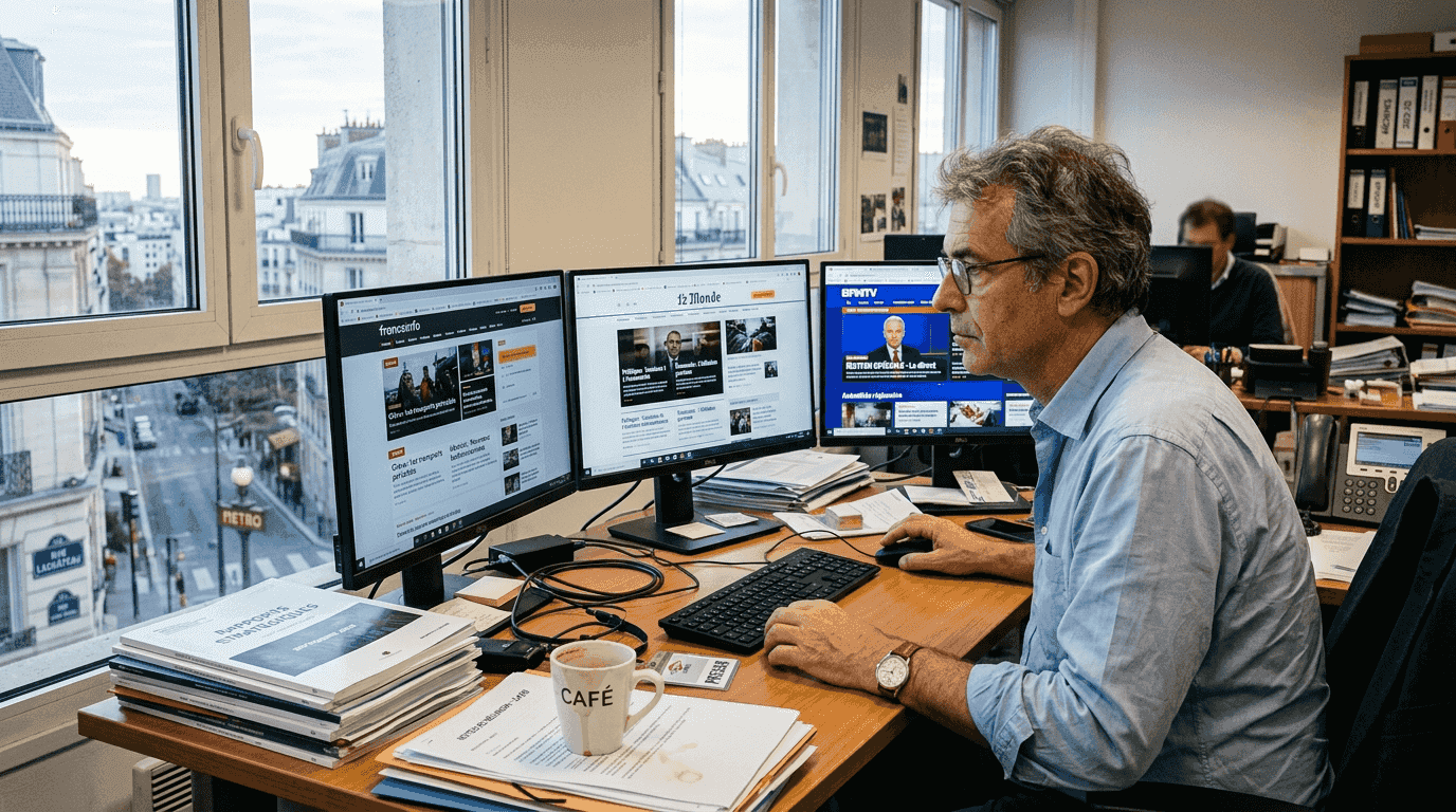 1773372324643Professionneltravaillantveilledigitaledansbureau ITPascaud Un professionnel en pleine séance de veille digitale devant son ordinateur dans un environnement de bureau