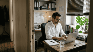 Le dirigeant dune petite entreprise conçoit son site internet directement depuis son bureau