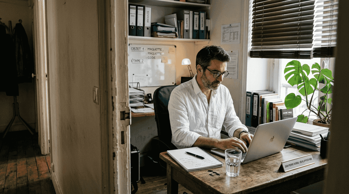 Le dirigeant dune petite entreprise conçoit son site internet directement depuis son bureau