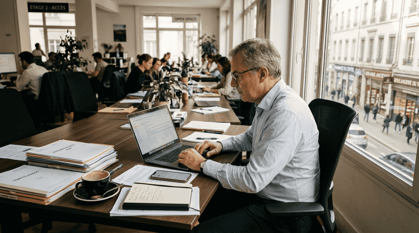 Un chef dentreprise de PME en pleine consultation de son site internet depuis son bureau