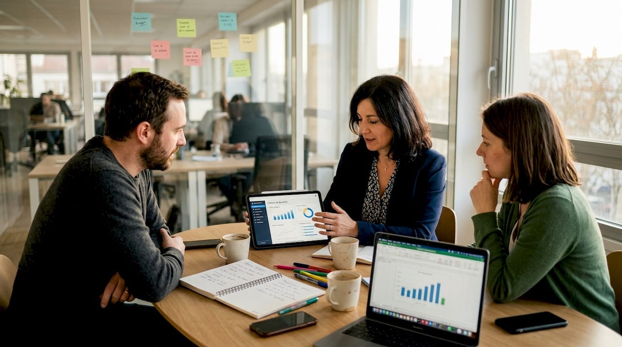 Point d’équipe dédié à la transformation digitale des PME : échange autour des solutions numériques pour booster l’efficacité au quotidien.