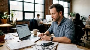Un chef dentreprise à la tête dune petite société analyse les performances de son site sur les outils de suivi SEO