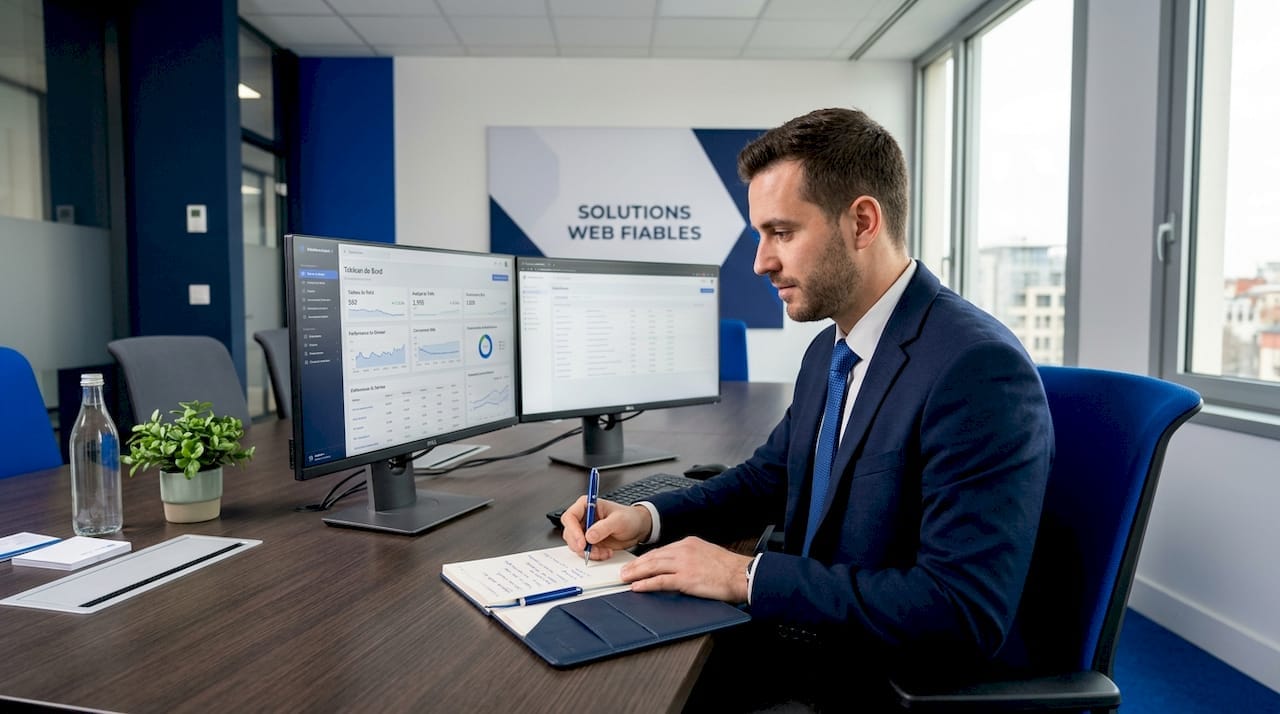 Responsable informatique supervisant les services cloud depuis son bureau