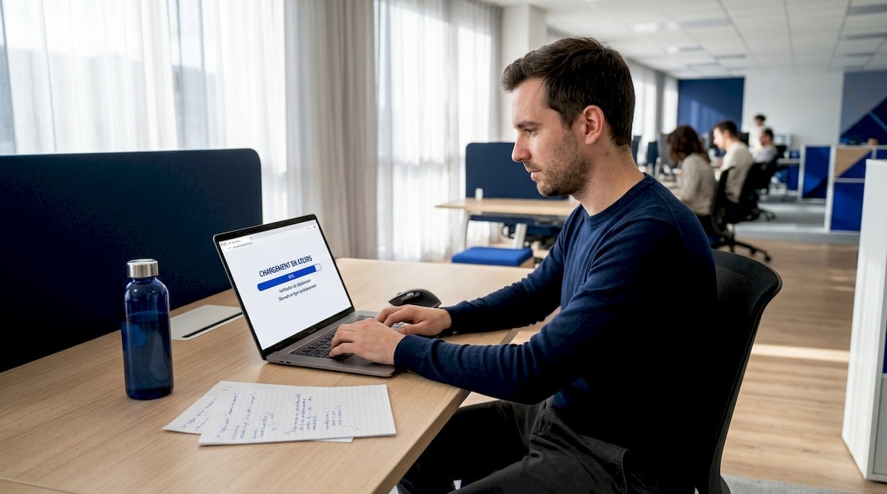 Une personne teste la rapidité de chargement dun site web sur son ordinateur portable