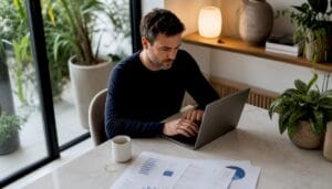 Dirigeant de PME en train danalyser les rapports doptimisation de son site internet