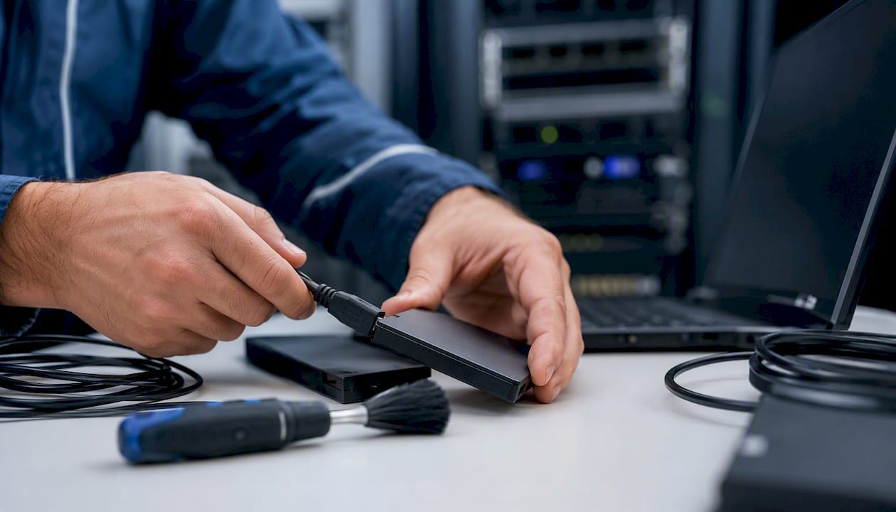 Des experts interviennent directement sur le matériel informatique pour optimiser les performances des bases de données.