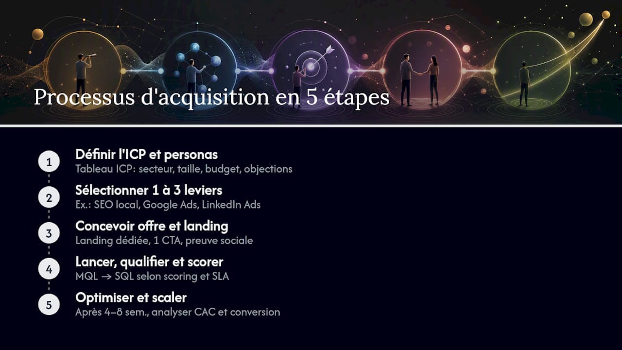 Schéma des 5 étapes clés pour capter de nouveaux prospects