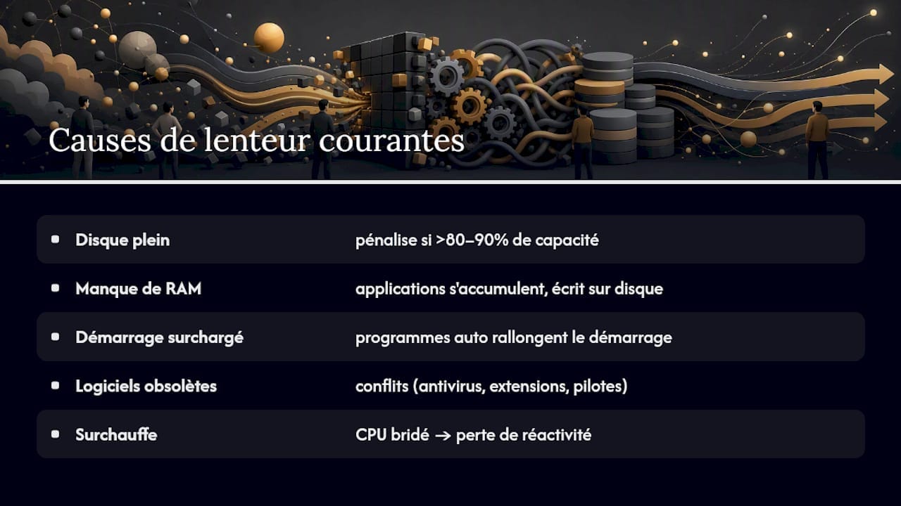 Schéma des principales causes de lenteur d'un ordinateur